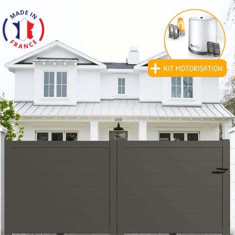 Portail aluminium coulissant plein en kit + Motorisation dimensions L.3500 (entre piliers) X H.1900 mm Couleurs Gris quartz (RAL 7039) (1/2)