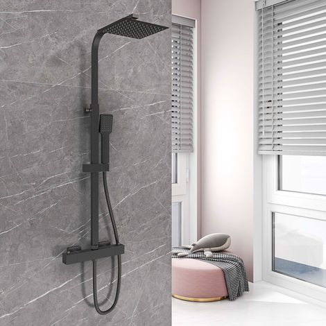 OCEAN ITALY Colonne Doccia Termostatiche Nero, Colonna Doccia con Miscelatore Termostatico Altezza Regolabile 73-115cm