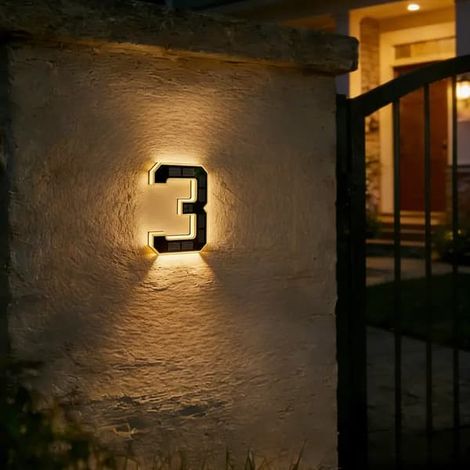 Numéros de maison solaires, panneau d'adresse LED étanche de 23 cm (9 pouces) pour usage extérieur, 3 x 3 pouces (1/5)