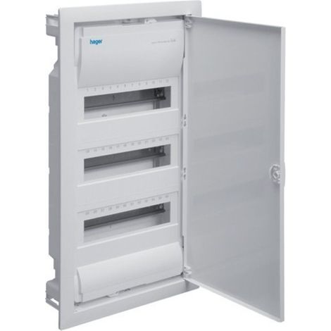 Hager – Tableau électrique encastré 36 modules VU36EP – 3 rangées – IP40 – IK07 – Classe II – Porte opaque blanche – Borniers Quick Connect