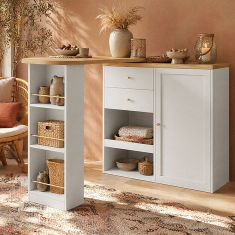 Mobile bar girevole 105 x 39 x 102 cm, 2 cassetti, porta scorrevole, MDF bianco DESVIAE (1/5)