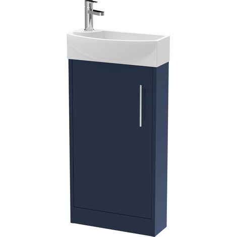 Hudson Reed Juno Compact Satin Midnight Blue 440mm Single Door Vanity Unit and Right Hand Curved Ceramic Basin - JNU2921R (1/3)