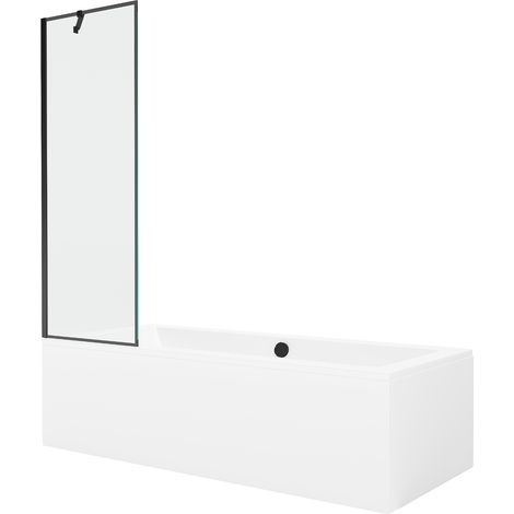 Mexen Cube bañera rectangular 180 x 80 cm con carcasa y mampara de 1 hoja 60 cm, patrón negro - 550518080X9506007070 (1/5)