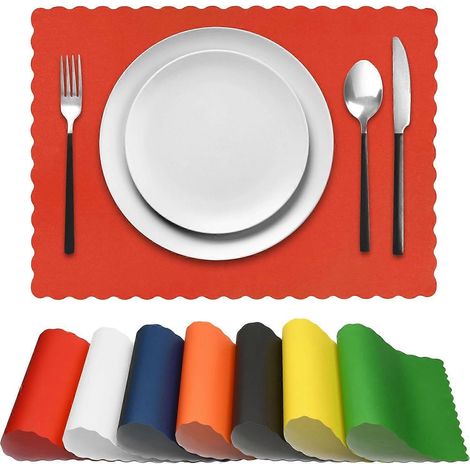Sets de table en papier jetables à bords festonnés, colorés, parfaits pour les fêtes et la décoration de table de Noël, 25 x 35 cm (rouge), lot de 50