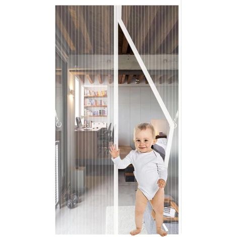Magnétique Moustiquaire Porte,90x190cm,JIANJAIO Rideau de Porte Anti Mouche Fermeture Automatique Anti Insectes Respirant Moustiquaire pour Portes de balcon, Salon, Montage par Sans Perage,Blanc (1/4)
