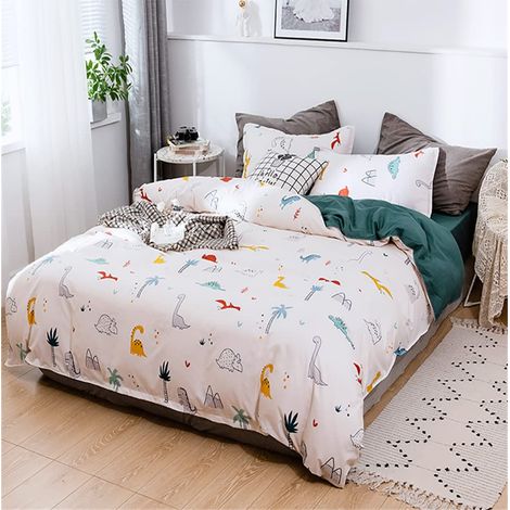 Parure de lit 135 x 200 cm, ensemble de 2 pièces, motif dinosaure dessin animé, parure de lit réversible, 100 % microfibre, couette pour enfant avec taie d'oreiller 80 x 80 cm (1/5)