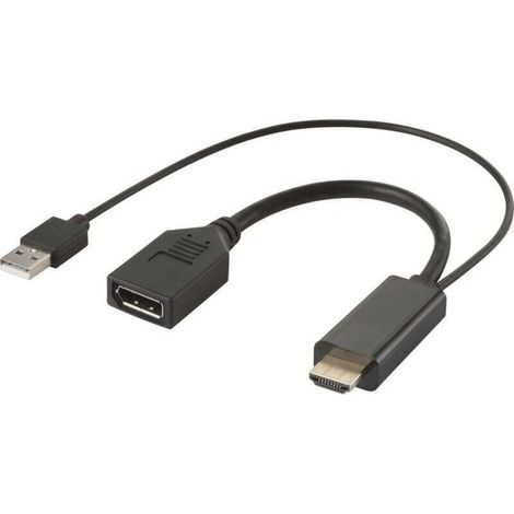 RF-4777274 HDMI / DisplayPort Câble adaptateur [1x HDMI mâle, USB 2.0 type A mâle - 1x DisplayPort femelle] noir 4K UHD 0.15 m Y668242 (1/3)