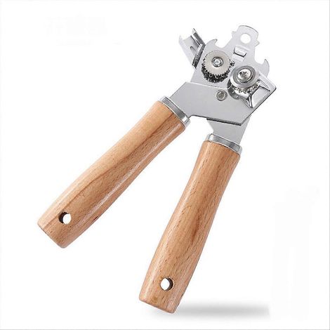 Ouvre-boîte manuel en métal avec manche en bois, ouvre-boîte à main (1/5)