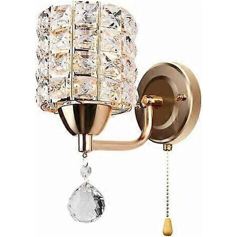 Modern Crystal Wall Light with Pull Switch Gold Wall Light for Bedroom Aisle E14 Fitting (Bulb Not Included) (1/5)