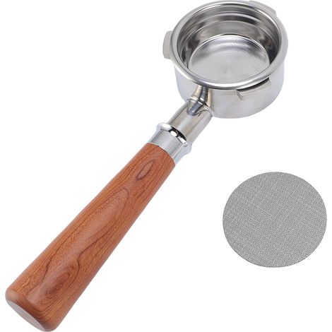 Portafiltro sin fondo de 58 mm con 3 orejas para Petrus, con cesta de acero inoxidable y mango de madera. (1/5)