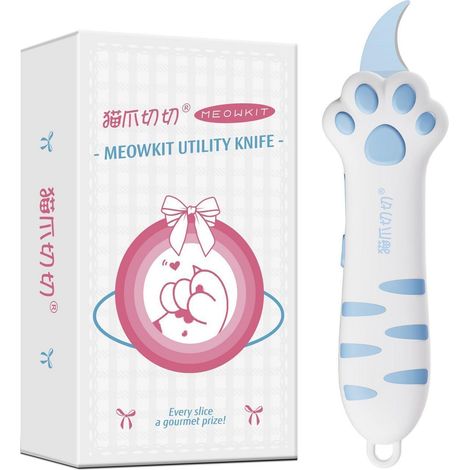 Cutter avec manche patte de chat, lame en acier inoxydable, Bleu Pour colis, ruban adhésif, enveloppes