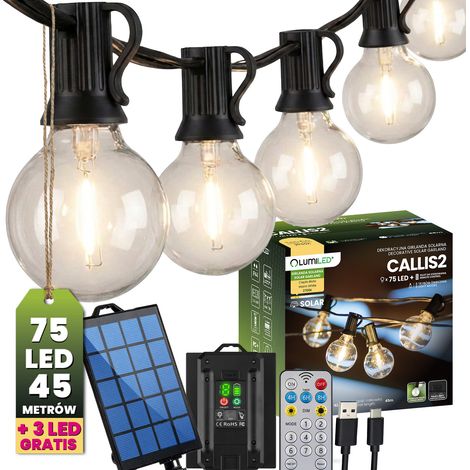 Ghirlanda solare da giardino con 75 sfere decorative a LED, 45 m, 2700K luce calda + telecomando CALLIS2 lumiled (1/5)