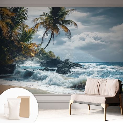 Fototapete Tapete Vliestapete mit Kleber - Wandtattoo - leicht anzubringen - Wandverkleidung Exotischer Strand 312x219 cm (1/5)