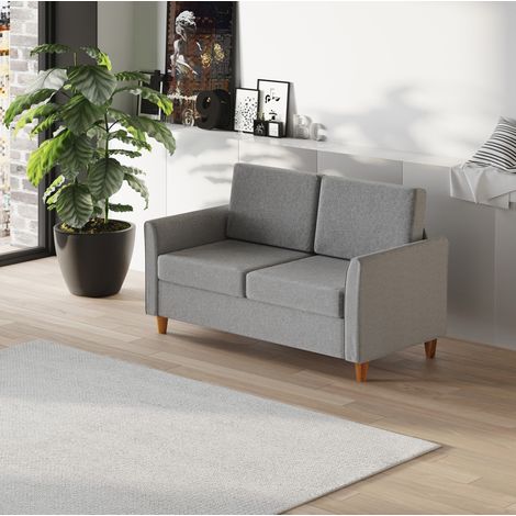 Canapé 2 places en lin gris clair, 141 x 70 x 78 cm, coussins déhoussables HAVRYA (1/5)