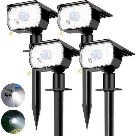 Lampe Solaire Exterieur Detecteur de Mouvement Lot de 4 - Spot Solaire Extérieur Puissant 56 LED/3 Modes avec Étanche, Réglable LED Lumiere Solaire Exterieur pour Jardin Chemins(Blanc Froid) (1/5)