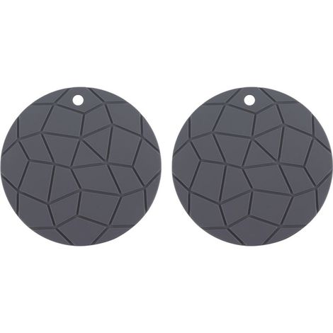 Maniques géométriques en silicone gris, dessous de plat ronds, dessous de plat, lot de 2, tapis d'égouttage, ouvre-bocal antidérapant, plateau à ustensiles (gris, rond) (1/5)