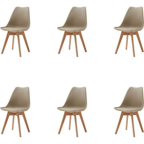 6er Set Esszimmerstühle Skandinavisches Design Kunstleder Khaki mit Holzbeinen (1/5)