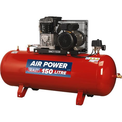 Sealey SAC1153B 150L Belt Drive Air Compressor with Cast Cylinders & Wheels 3.5hp (1/5)