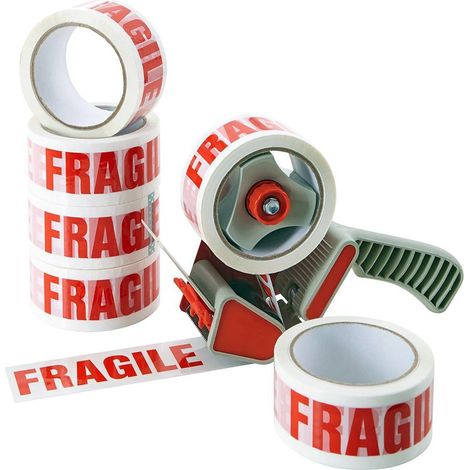 ACIT Nastro Adesivo con Scritta Fragile - confezione da 6 rotoli. Nastro da imballaggio per pacchi per scatoloni per trasloco. Adesione ottima su cartone e film estensibile, Dispenser non incluso (1/4)