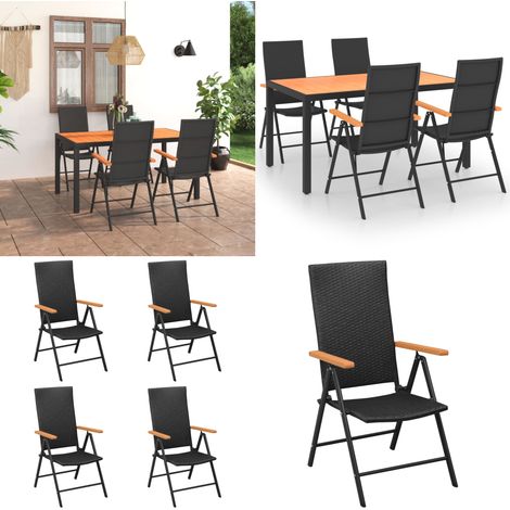 5-tlg. Garten-Essgruppe Schwarz und Braun - Gartengruppe - Gartenmöbel Set - Rattan Gartenmöbel - Outdoor Esstisch - Gartenstühle - Home & Living (1/5)
