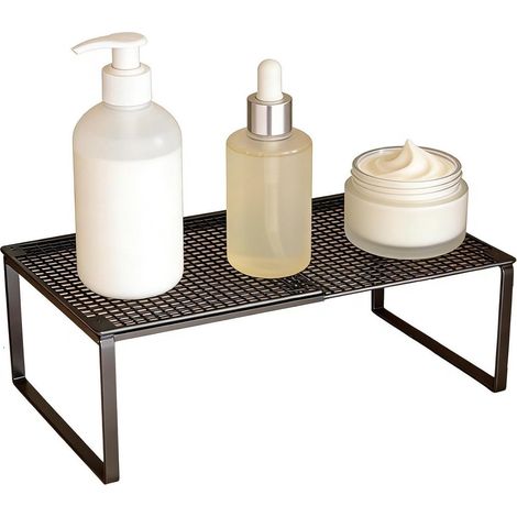Organisateur de comptoir extensible et empilable dimensions 27 x 22 cm longueur réglable de 38 à 60 cm en métal pour placards cuisine salle de bains garde manger et bureau couleur noire (1/5)