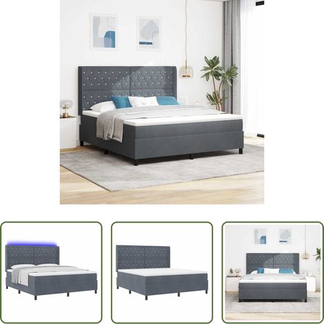 LED Beleuchtung -  Boxspringbett mit Matratze mit LED Dunkelgrau 180 x 200 cm Samt (1/5)
