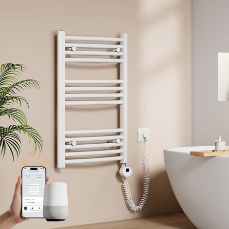EMKE Elektrischer Handtuchheizkörper 75 x 50 cm 300 W Weiß Badheizkörper WLAN-Steuerung, Alexa & Google Home, 7-Tage-Programm