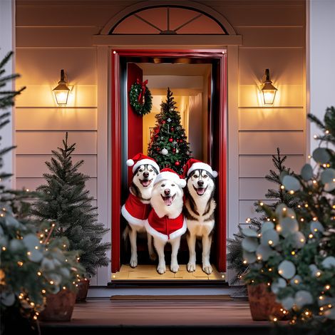 Nouveau rideau de porte de Noël, décoration de fond photo pour fête de Noël, fanion de porte - 90x180 (perforé + ruban) - ABS-6