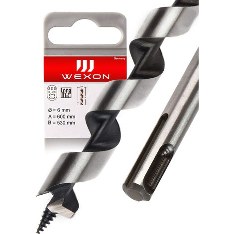 Mèche hélicoïdale SDS Plus - 6 mm x 600 mm - Extra longue - Compatible avec Hilti Metabo - Type Lewis - Pour marteau de démolition et marteau à percussion (1/5)