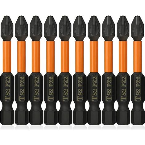 Lot de 10 Embouts Tournevis de Pozidriv Magnétiques PZ2 Pozi Tige hexagonale de 1/4" Forets Pozidriv No.2 Acier Allié S2 Embout Visseuse PZ2 (Longueur 50mm) (1/5)