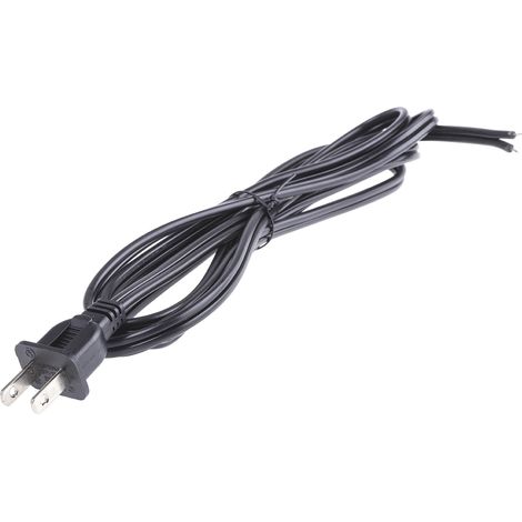 Câble d'alimentation, Noir, Connecteur Sans bornes vers NEMA 1-15P, fiche mâle américaine, 125 V / 6 A, 2m ( Prix pour 1 )