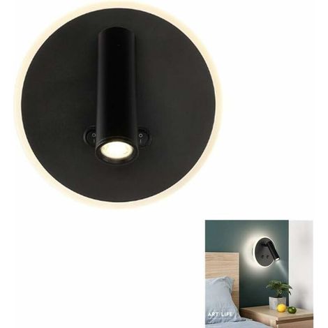Appliques Murales Led Veilleuse 7W + 3W Avec Double Interrupteurs Utilisation De La Lecture De Livre, Applique Murale Pour Lecture Loft Tête De Lit, Lampe De Lecture Nocturne 3000K (1/4)