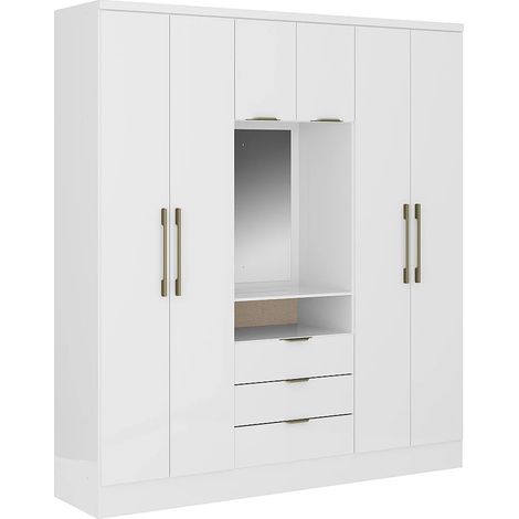 Armadio 6 ante e 3 cassetti + Specchio L180 cm Bianco - ELORIO (1/4)