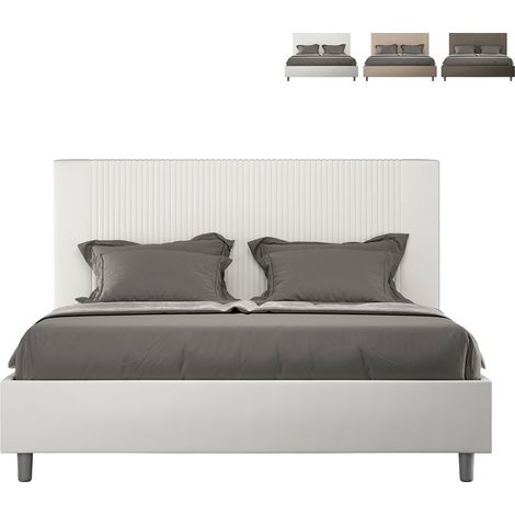 Letto matrimoniale con rete imbottito 160x190 similpelle bianco Goya (1/5)