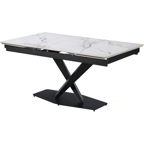 Table à manger extensible en céramique 6 à 10 personnes "Silence" - Blanc marbré gris (1/4)