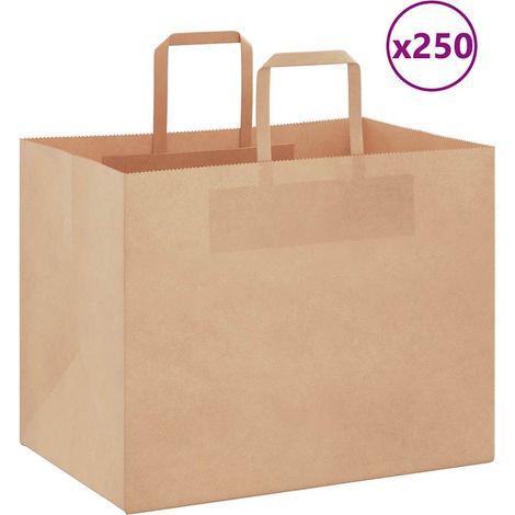 Sacs en papier 250 pcs avec poignées marron 32x22x24 cm vidaXL