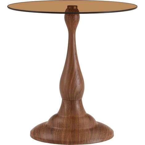 Mesa auxiliar redonda de cristal templado marrón con base estable, 50 x 51,5 cm, estilo moderno (1/5)