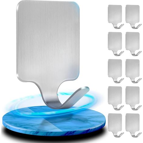Klebehaken für die Wand – 10er-Pack – Edelstahl 304, 1,3 mm dick – Kein Bohren erforderlich – Ideal für Bad und Küche – Silberfarben (1/5)