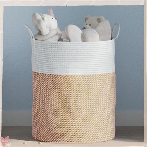 358484 Panier de rangement marron et blanc 38x46 cm coton (1/5)