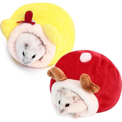 mini letti per criceti, letti per porcellini d'India per piccoli animali, a forma di animale dei cartoni animati, lettino caldo per ricci e cincillà (rosso e giallo)