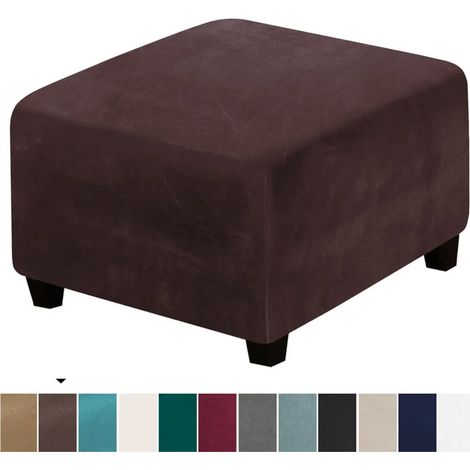 Housse carrée pour tabouret (marron), housse extensible pour pouf, housse extensible en peluche pour tabouret, housse antidérapante pour repose-pieds, housses de protection jacquard avec dessous élast (1/5)