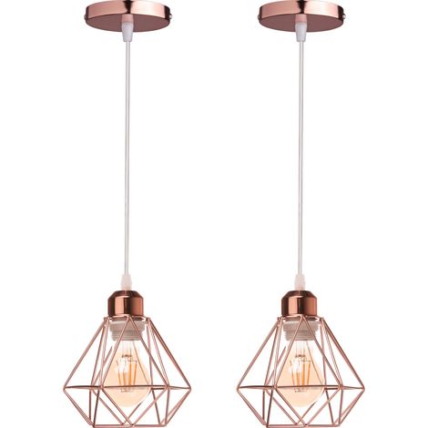 2Pcs Industrielle Pendelleuchten, Roségold Hängelampe aus Metall E27 Vintage Hängeleuchte im Diamant Käfig für Küche Wohnzimmer Esszimmer Cafét