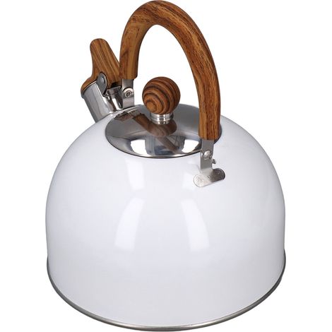 Bouilloire sifflante 2,5 L, blanche, en acier inoxydable 304, chauffe rapide, poignée ergonomique, idéale pour la maison. (1/5)