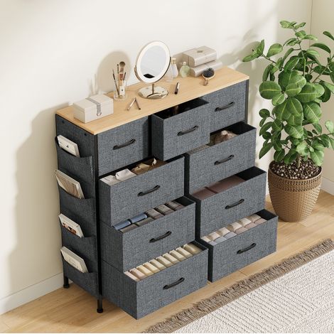 Commode en tissu 9 Tiroirs, Meuble de Rangement Multifonction pour Chambre, Salon ou Couloir, Style Rétro - Gris - 98.8x30x100 cm (1/4)