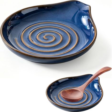 Spoon Rest, Ceramic Spoon Rest with Spiral Pattern, Kitchen Utensils Rest, Heat Resistant, Spoon Holder for Stove, Ladles, Tongs, Spatula (1/5)