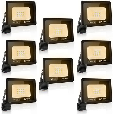 8PCS Projecteur LED Extérieur, 10W Spot LED Exterieur 1000LM Super Lumineux 3500K Blanc Chaud Éclairage de Sécurité Extérieur IP66 Imperméable pour Garage Jardin Terrasse Parking
