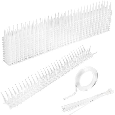 Púas antipájaros, 5m Púas antipájaros, Púas antipalomas, Sistema anti-cuervos, Contra pájaros Púas seguras para pájaros para palomas, gorriones, cuervos, balcón (blanco) (1/3)