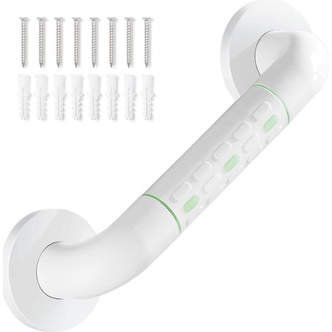 Barre d'appui de douche droite en acier inoxydable avec finition plastifiée, poignée de douche murale antidérapante, porte-serviettes, blanc 30 cm (1/5)