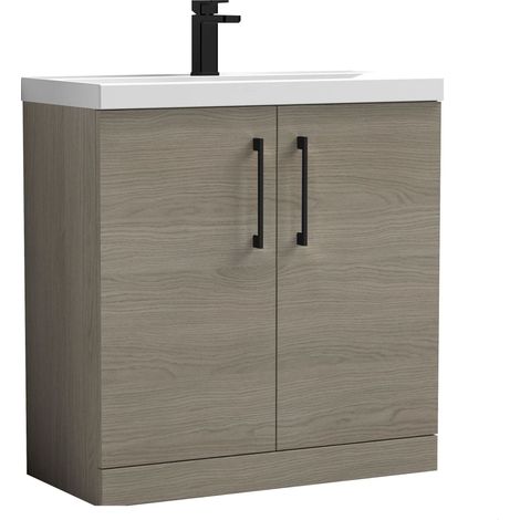 Balterley Bramshall Contemporary Bathroom Floor Standing 2-Door Vanity Unit & Mid-Edge Basin, Solace Oak, 800mm