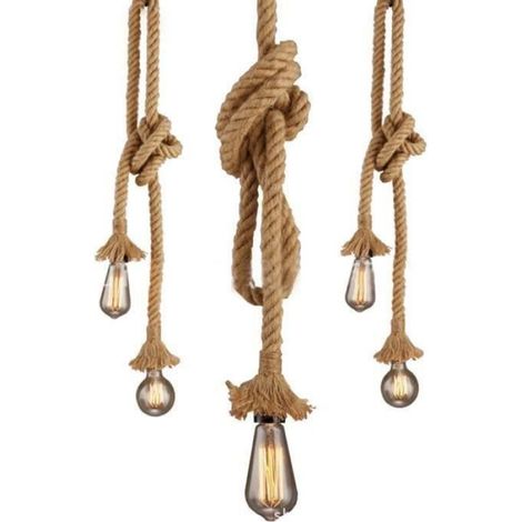 Suspension - Corde de chanvre - 2 m - Douille E27 - Pour lustre vintage - 1 pièce (1/3)
